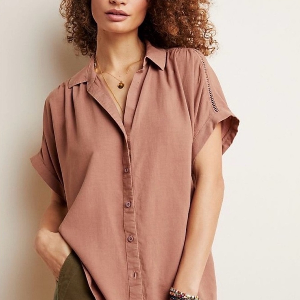 Anthropologie Cloth & Stone Button Down Shirt in Earthy Brown